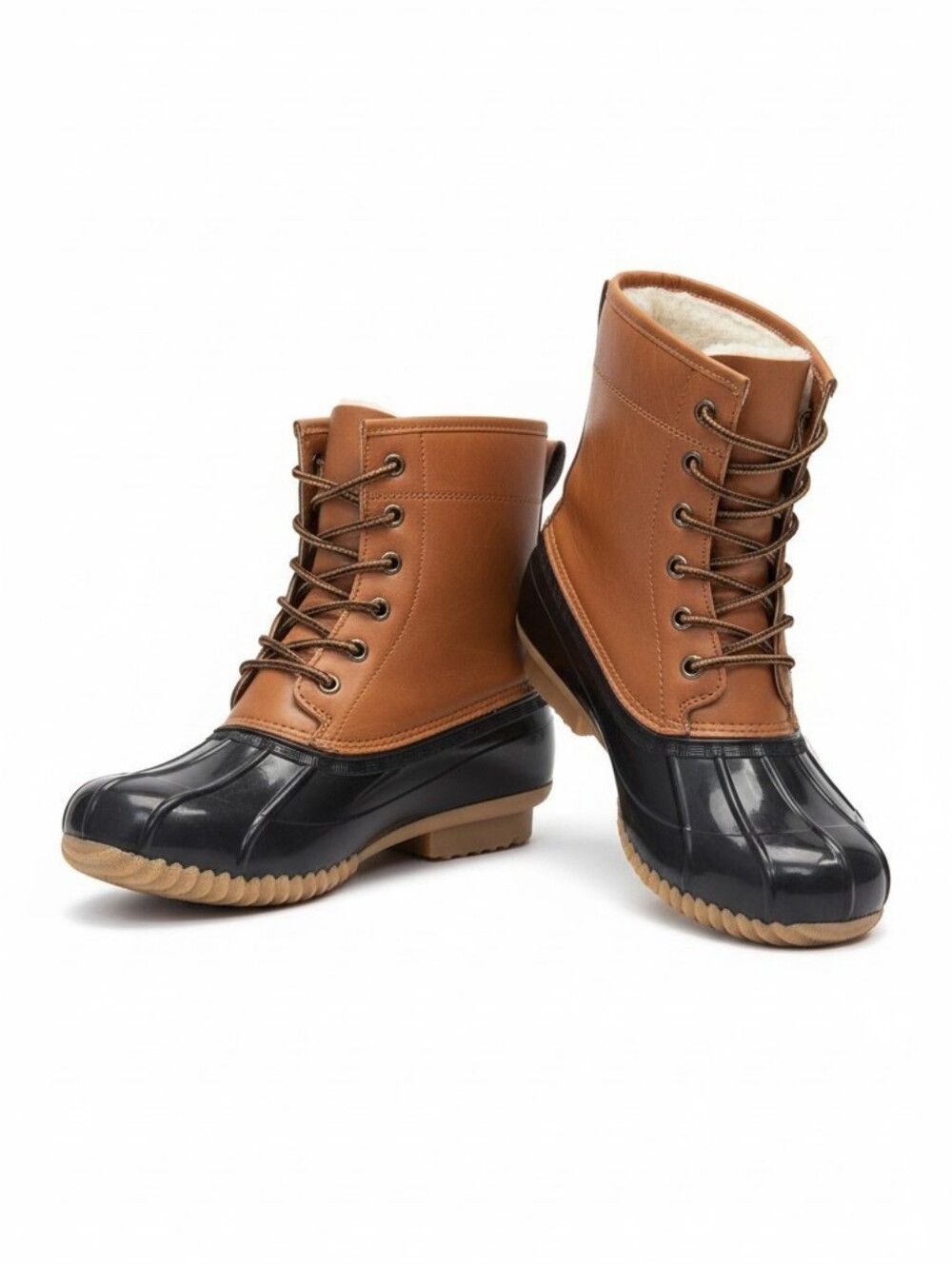 Women’s Brown/Black Duck Boots Lace Up Faux Fur Lined Ankle Boots EU 38